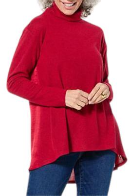 DG2 by Diane Gilman Women's Knit Drape Back Turtleneck Top Red