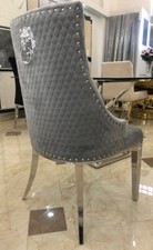 Chesterfield Chaise Baroque Velours Gris Argent Acier Chaises De Salle À Manger