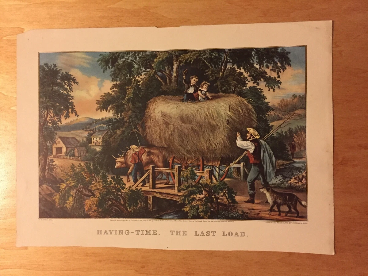 Currier & Ives “Haying-Time The Last Load” June 1954 Calendar Page | eBay