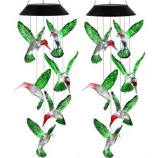 2 Pack Solar LED Hummingbird Wind Chimes Lights Color-Changing Garden Yard Decor
