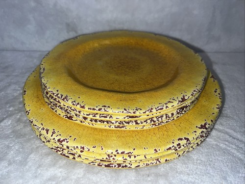 Pier 1 Carmelo Dinner Plates Yellow Crackle Melamine Rustic 4- 11” & 4- 9” - Picture 2 of 15