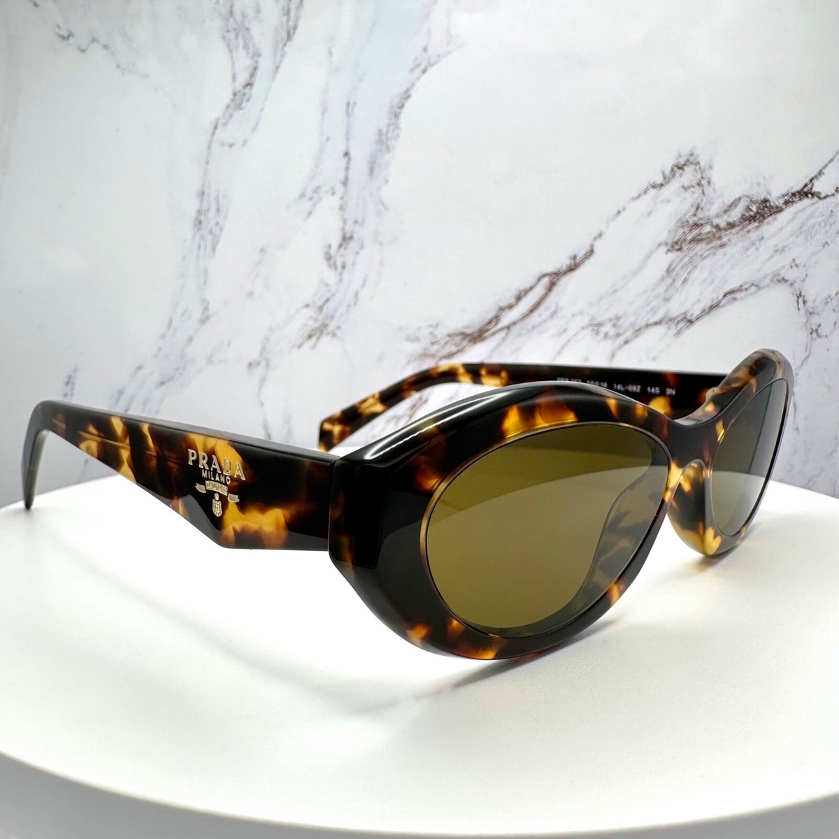 PRADA New Sunglasses Symbole Logo Brown Tortoise Cat Eye 55