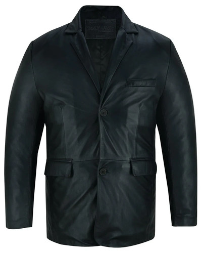 Abrigo de cuero para hombre clásico negro piel de oveja real abrigo de cuero chaqueta todas las estaciones - Imagen 3 de 7