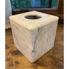 Vintage White Marble Tissue Box Cover Square Natural Stone Grey 6in Heavyn