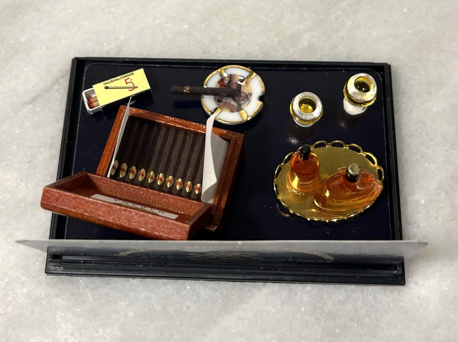 Reutter Porcelain Germany Dollhouse Miniature Cognac & Cigar Set HTF 1:12