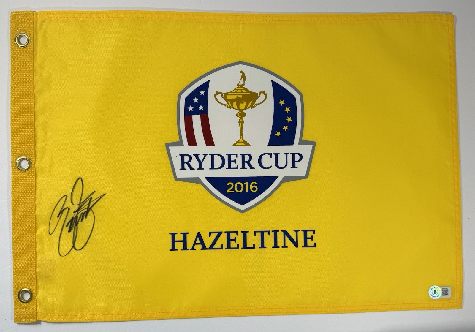 Rickie Fowler Autographed Signed 2016 Ryder Cup Flag Hazeltine golf team usa beckett coa 