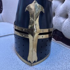 Medieval Knight Crusader Helmet   Black Templar Brass Cross LARP  Cosplay Armor