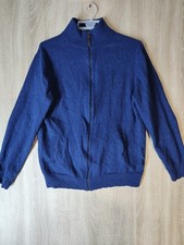 Fynch-Hatton Herren Full Zip Cardigan Pullover Blau Lammwolle Ellenbogen Patc...