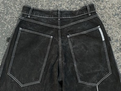 Vintage 90s Sinister Spider Web Goth Rave Baggy Black Denim Wide