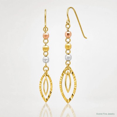 14K Tri-Color Diamant-Schliff Perlen Oval Ohrhänger
