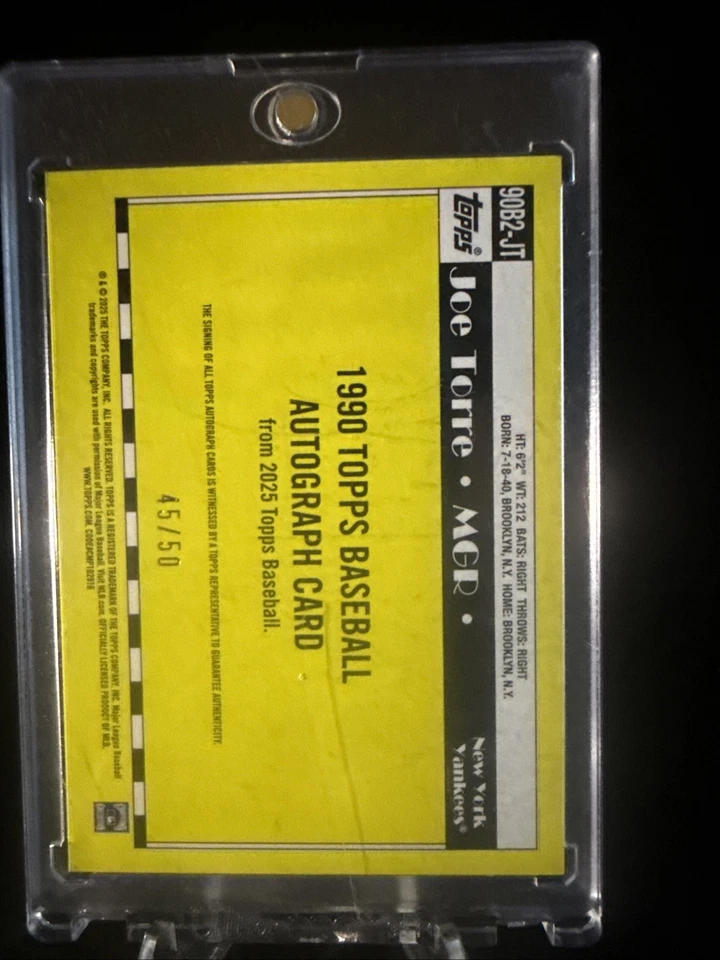 2025 Tops Serie 2 Fanatics Joe Torre 1990 35º An. ¡Auto de oro 45/50 Yankee HOF! Foto 4 de 4