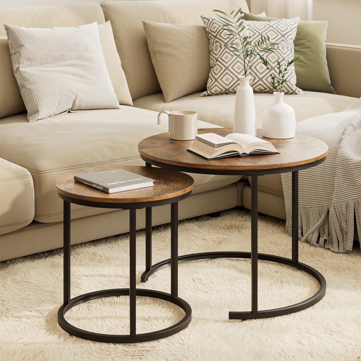 HEYZOEY Round Coffee Tables, Removable Set of 2 End Table, Nesting Tables with Gold Metal Frame Legs and Marble White Top for Living Room, Bedroom, Office, Balcony, Apartment (White) 27 HEYZOEY Round Coffee Tables, Removable Set of 2 End Table, Nesting Tables with
