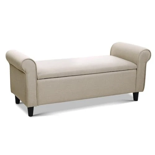 Artiss Upholstered Storage Ottoman Foot Rest Stool Bench Padded Seat Beige