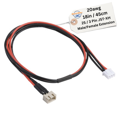 2S JST-XH Balance Tap Extension Adapter - 45CM 20awg Heavy Duty Red / Black Wire