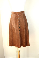 Vintage BERMANS Casual Skirt Tan Leather Suede Front Snaps Closure Sz. 8 Korea 