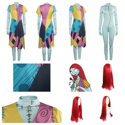 The Night Before Christmas Sally Cosplay jumpsuit+dress+Wig Halloween party Suit