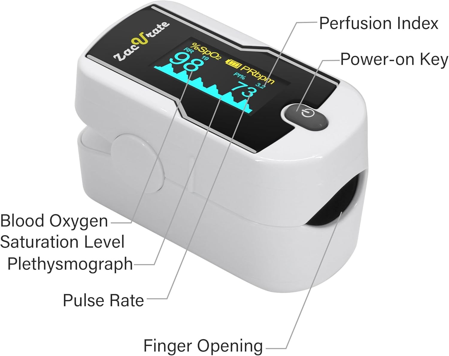 Zacurate 500E-B Wireless Bluetooth Fingertip Blood Pulse Oximeter Monitor with F