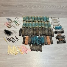 Vintage Lot Cold Roller Hair Curlers Black Blue Pink Mid Century Brush Wire Mesh