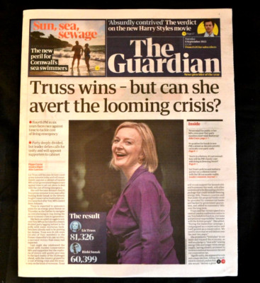 The Guardian UK Newspaper 06/09/22 September 6th 2022 Liz Truss Prime Minister