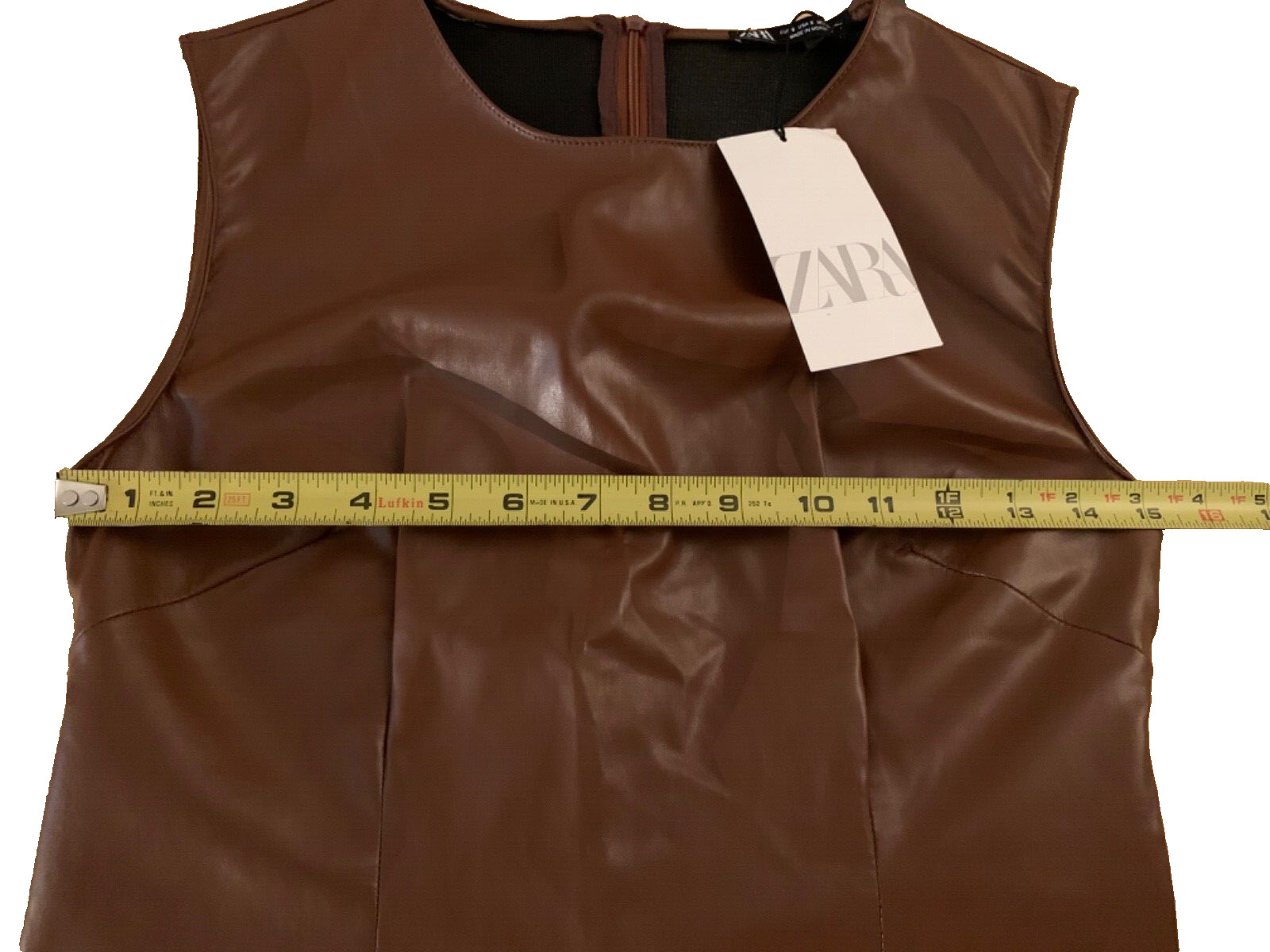 NEW Zara women's autumn winter midi dress faux leather chocolate split front S image 7