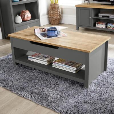 Couchtisch Lift Up Eichenplatte Wohnmöbel Empfang Aufbewahrung Regal Avon