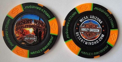 DESERT WIND HARLEY-DAVIDSON Mesa AZ Full Color Black/Orange/Green Poker Chip