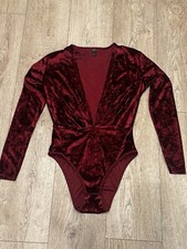Frederick's of Hollywood Burgundy Red Crushed Velvet Bodysuit Womens M