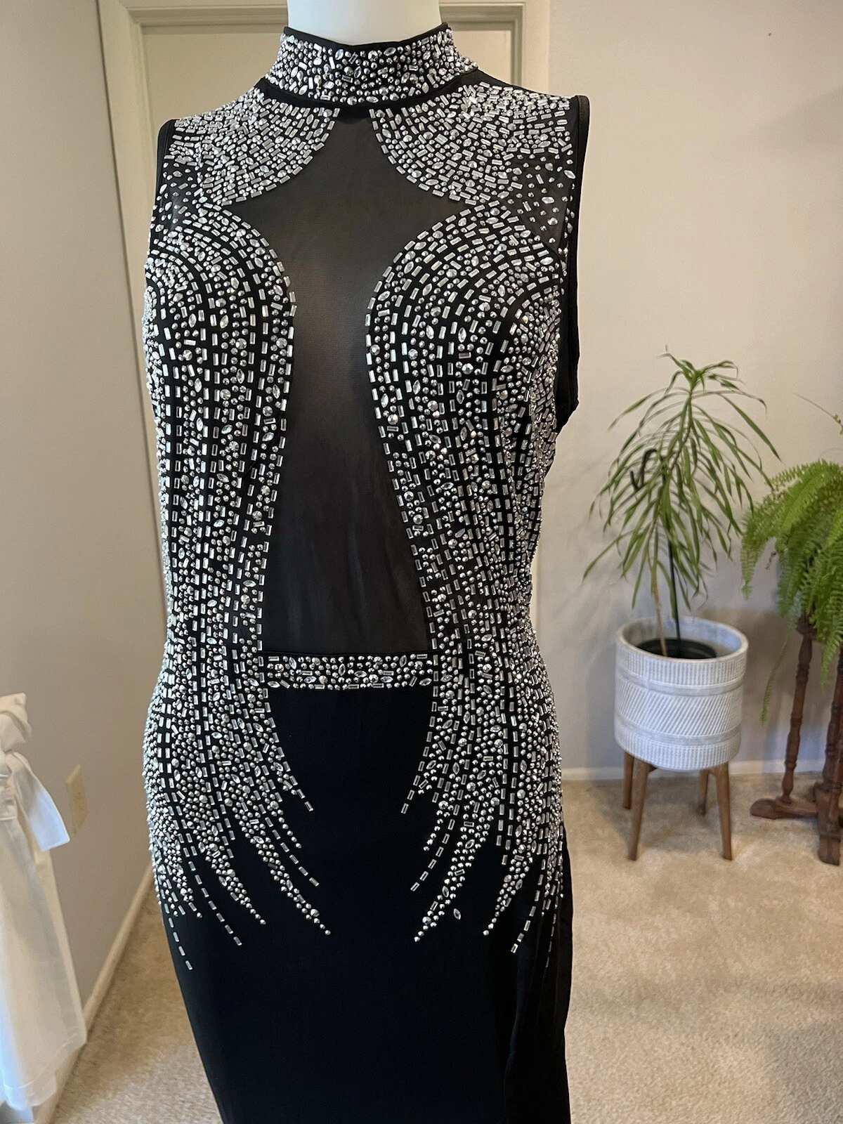 UNDERCOVER Nagfar Vestito Donna Strass Lungo Senza Maniche Maxi Spacco Nero Taglia XL