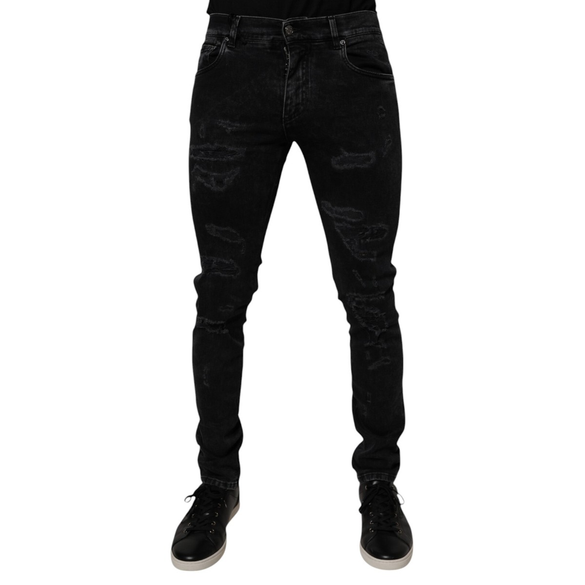 パンツ 00s Dolce & Gabbana Destroy Denim black DOLCE & GABBANA Jeans Black Tattered Cotton Skinny Men Denim IT46