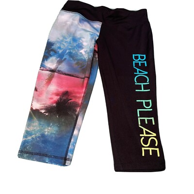 Material Girl Active Black Stretch Pants Beach Please On Leg Size Medium 