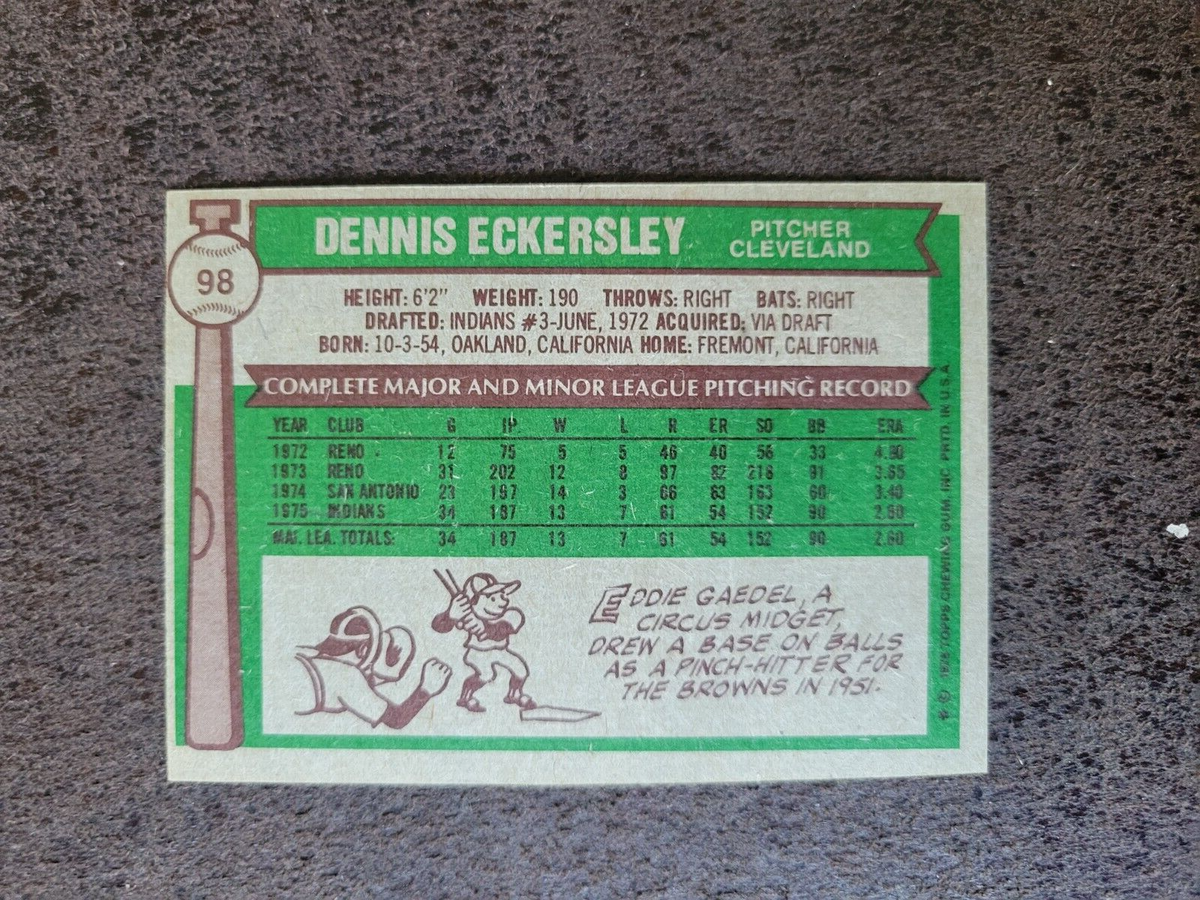 1976 TOPPS Baseball ROOKIE Dennis Eckersley #98 - Oakland 