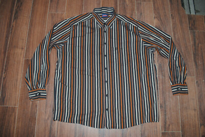 Casa Moda Sports Button Up Long Sleeve Striped Brown Shirt XL