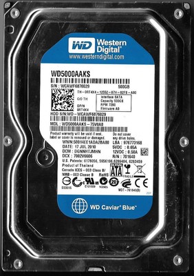 WD5000AAKS-75V0A0 WESTERN DIGITAL 500GB 3.5 INCH HARD DRIVE *TESTED*