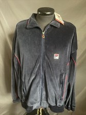 NWT Fila Track Top Velour blue track top Full Zip Pockets Tennis Ciano Jogging M