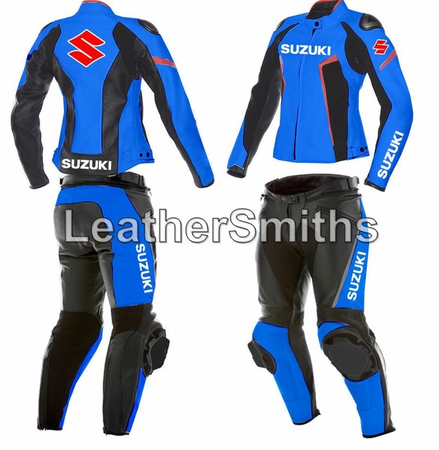 WOMEN/LADIES blue Suzuki Motorbike/Motorcycle 2PC Leather Suit/Riding