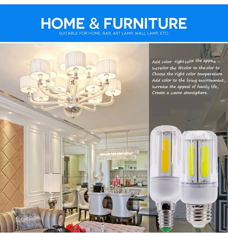 LED Corn COB Light Bulb E26 E27 E14 E12 B22 12W 16W Daylight Low Heat White Lamp - Image 3 of 4