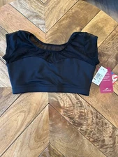 New! Black Motionwear Cap Sleeve Dance Bra Adult Medium