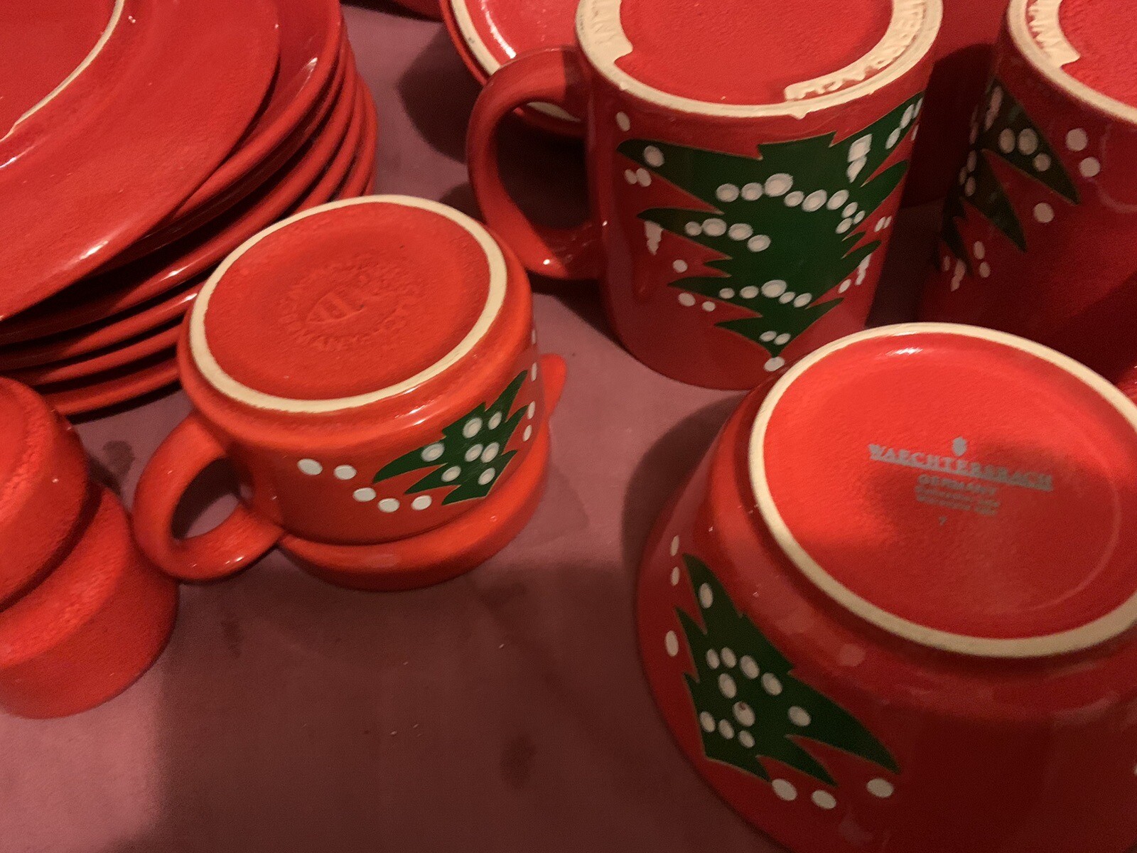 Waechtersbach Germany Red Christmas Dinner Set Plates, Bowls, Mugs