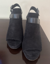 Via Spiga Black Suede Open Toe Slingback Stiletto Heels Ankle Strap 6.5