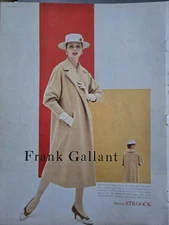 1956 Suzy Parker Women's Frank Gallant Coat Fabric by Stroock Vintage Fashion Ad