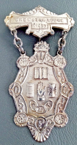 Antique IOOF Odd Fellows Brewster Lodge #457 Metal Badge ~ 4" Long Fraternal