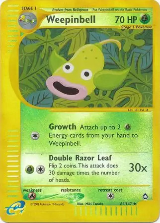 Weepinbell - 65/147 - Pokemon Aquapolis Reverse Holo Rare Card MP