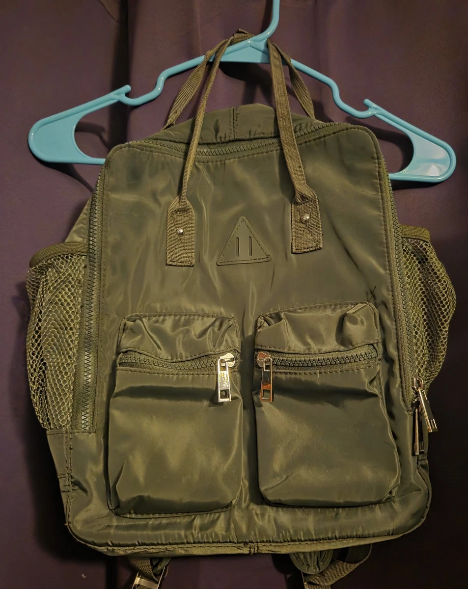 Mossimo Supply Co Olive Green Canvas Backpack Faux Leather Drawstring Bookbag Mossimo backpack green canvas - Gem main image 2