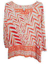 Chico's Orange Tribal Print Jersey Knit 3/4 Sleeve Scoop Neck Tunic Size 3 XL 