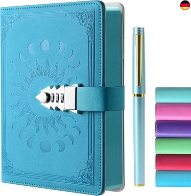 ZXHQ Tagebuch mit Schloss - A5 Notizbuch mit Stift Set, Nachfüllbares Leder