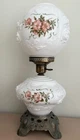 Vtg FENTON Gone With The Wind Globe Lamp Puffy Roses White Milkglass Pink Flower