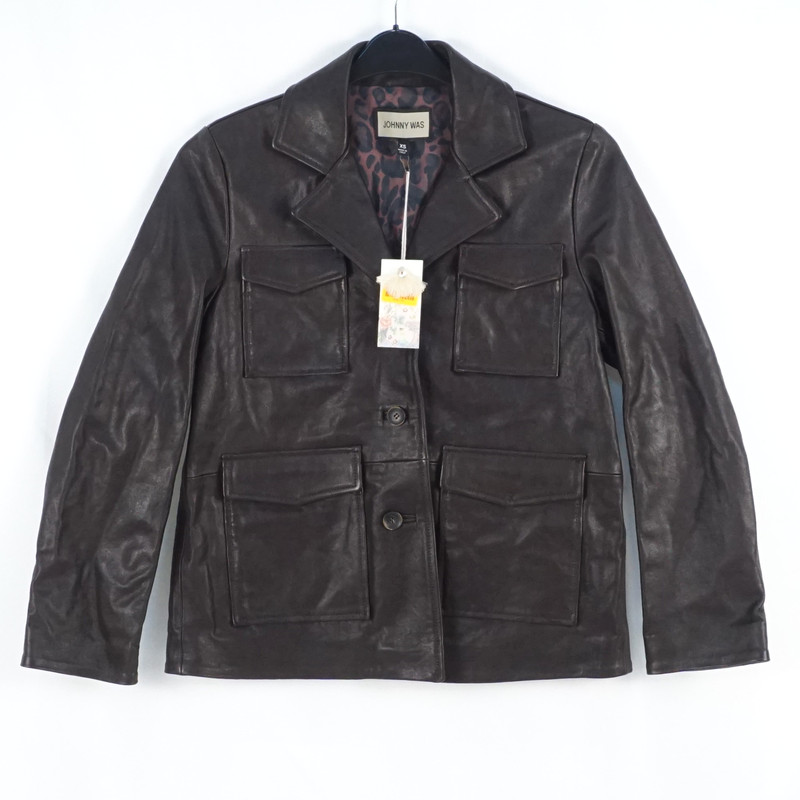 Johnny Was Patch Pocket Italian Leather Jacket In Chocolate - Women's US XS