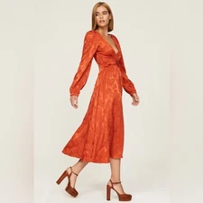 Love, Whit by Whitney Port Jacquard Midi Dress Burnt Orange Small