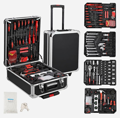 800-tlg. Werkzeugkoffer Aluminium Trolley mit Ausziehgriff, abschließbar