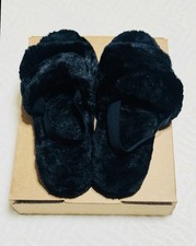 Jenni Women's Black Plush Faux Fur Slide Boxed Slippers Shoes Size X-Large 11-12